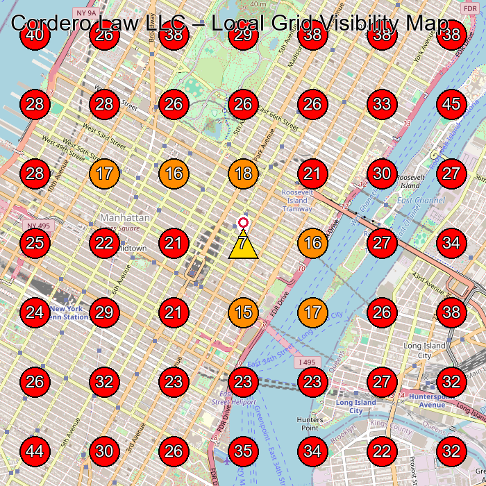 Cordero Law LLC GeoGrid visibility map for Legal Services in New York